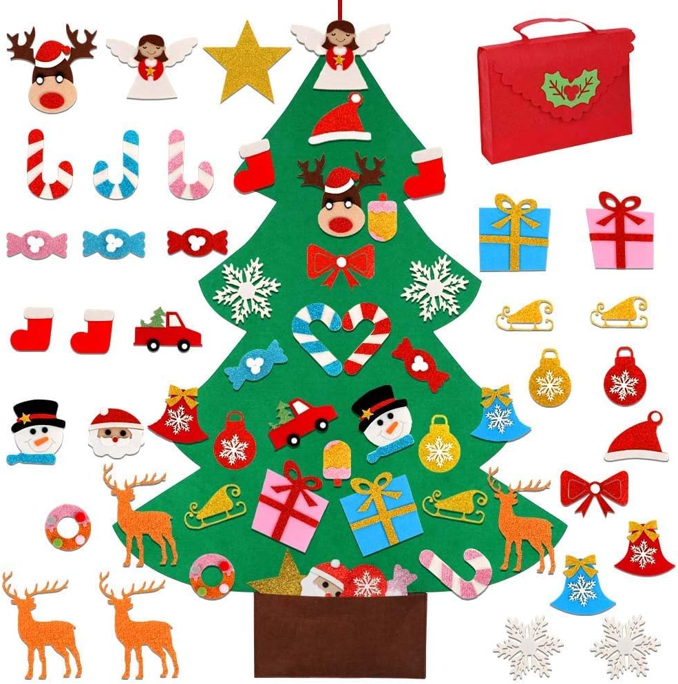 Ornaments - OurWarm DIY Felt Christmas Tree for Kids, 3ft Christmas Decorations for Toddlers with 30pcs Glitter Ornaments, Felt Xmas Tree for Kids Christmas Door Wall Hanging Decorations