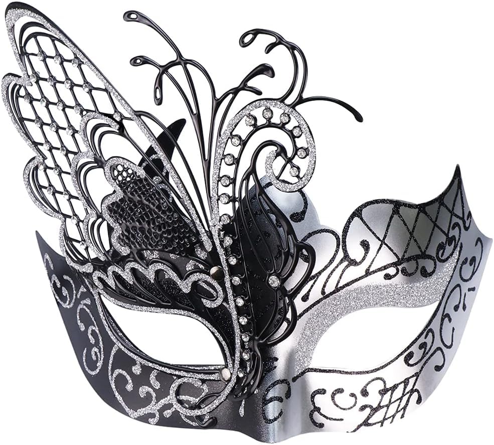Qavctw Masquerade Half Face Metal Mystery Mask for Men and Women - Venetian Mardi Gras Party Laser Cut Metal