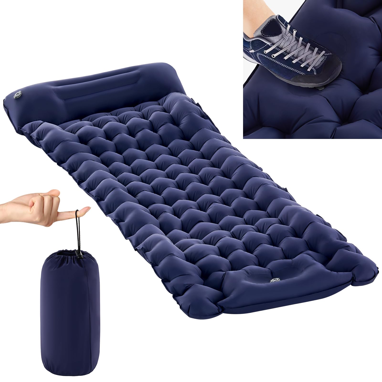 CLIPOP Camping Mat with Built-in Foot Pump and Pillow, Foldable Waterproof Self-Inflating Sleeping Mats for Adult Outdoor Camping Hiking Travel Backpacking