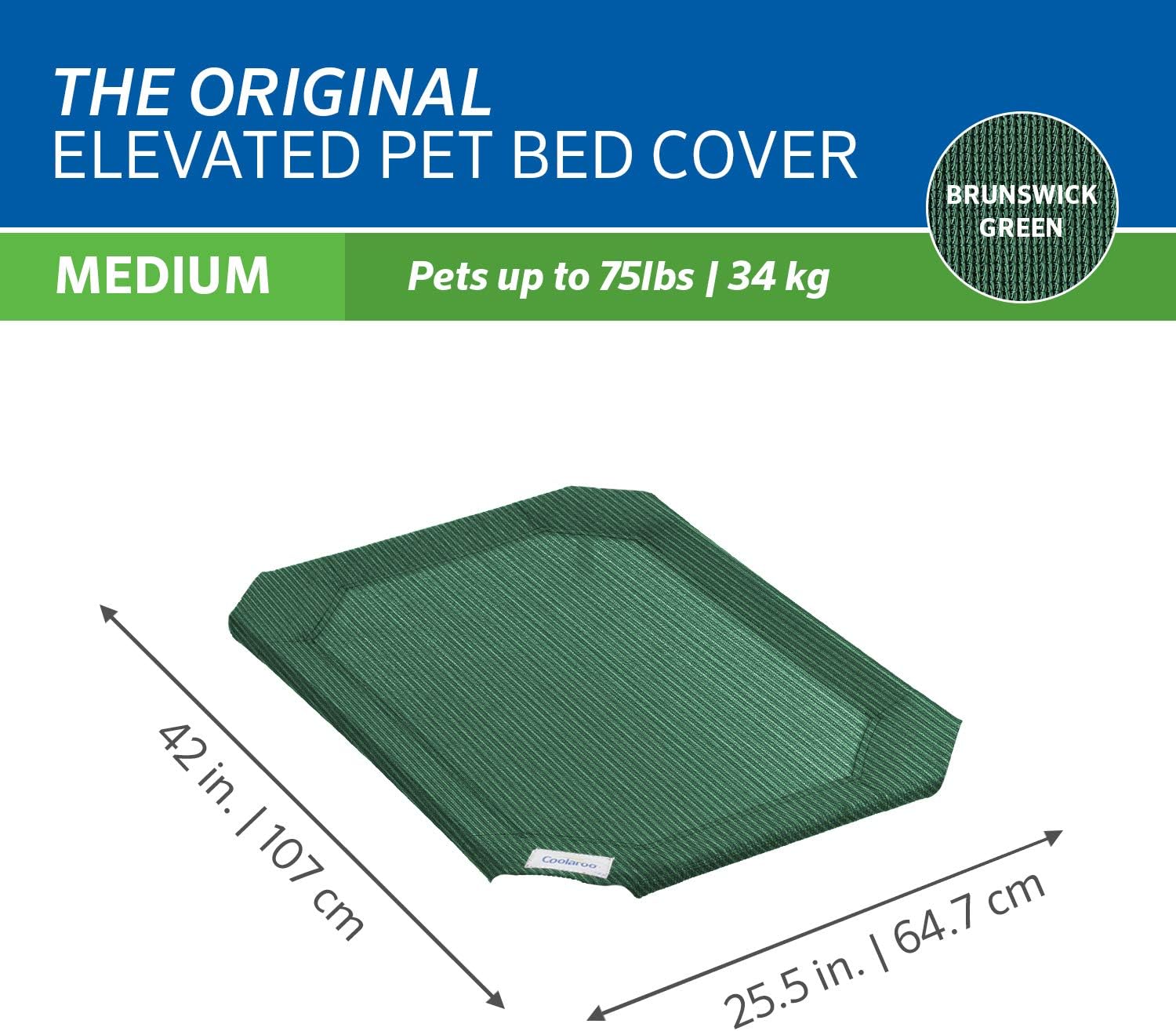Coolaroo Replacement Cover, The Original Elevated Pet Bed by Coolaroo, Medium, Brunswick Green : Cooleroo Bed Replacement : Pet Supplies