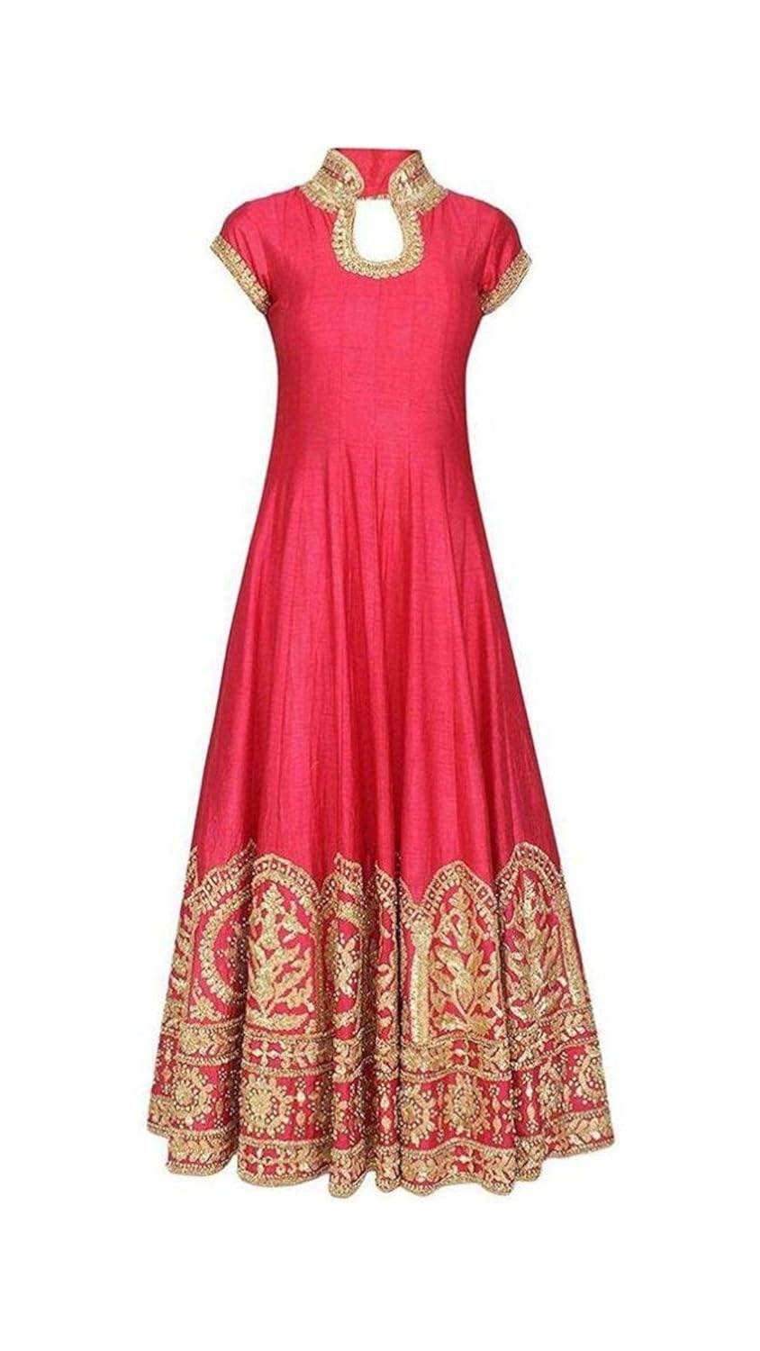 bridal4fashion women's banglori silk embroidered wedding gown(sonu pink_free size)