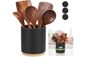 360° Rotating Utensil Holder, Non-Slip 6.5'' Large Utensil Holder, Cooking Utensil Crock for Kitchen Counter, Farmhouse Kitch