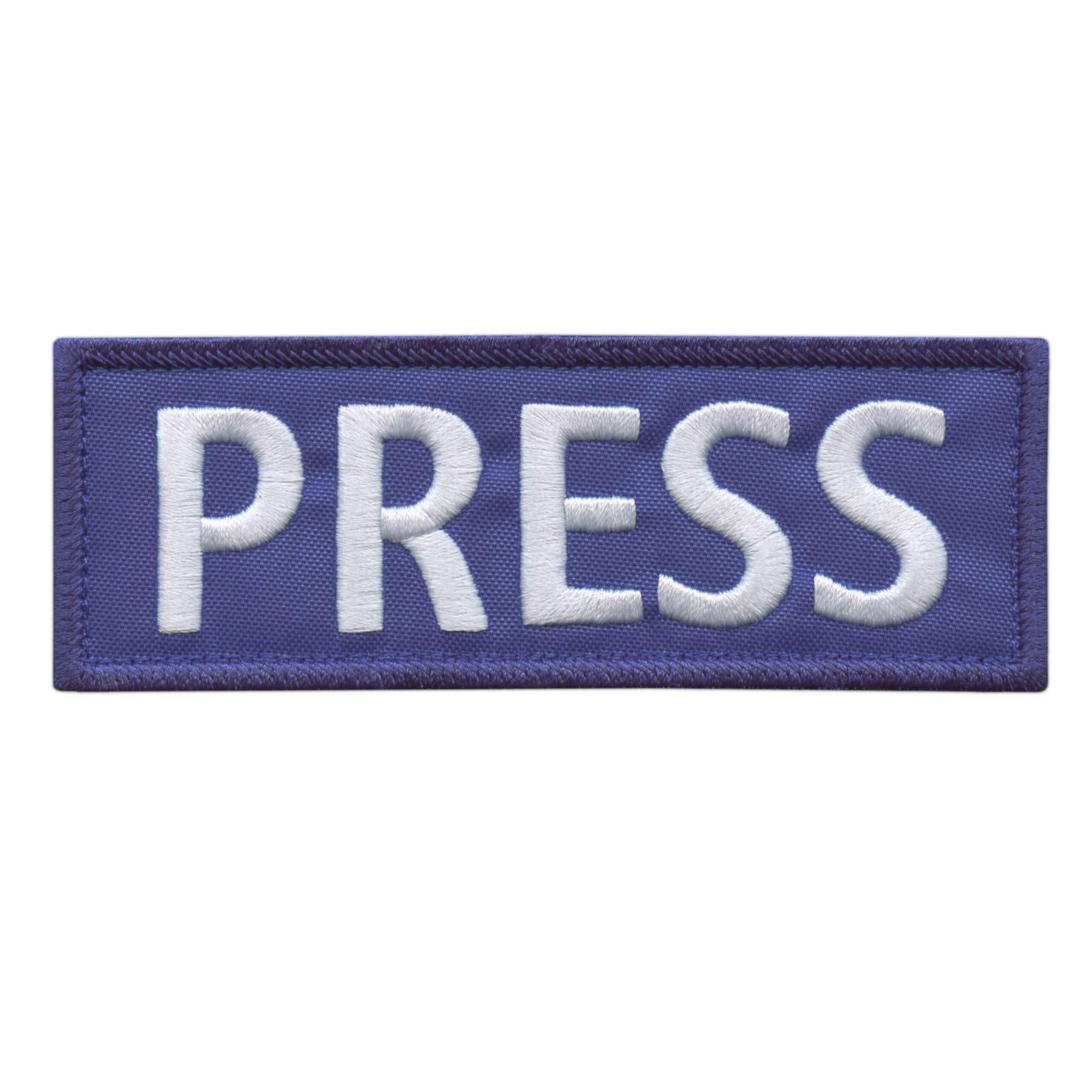Press 5"x2" Blue Body Armor White Letters Tactical Vest Media Embroidered Nylon Fastener Patch
