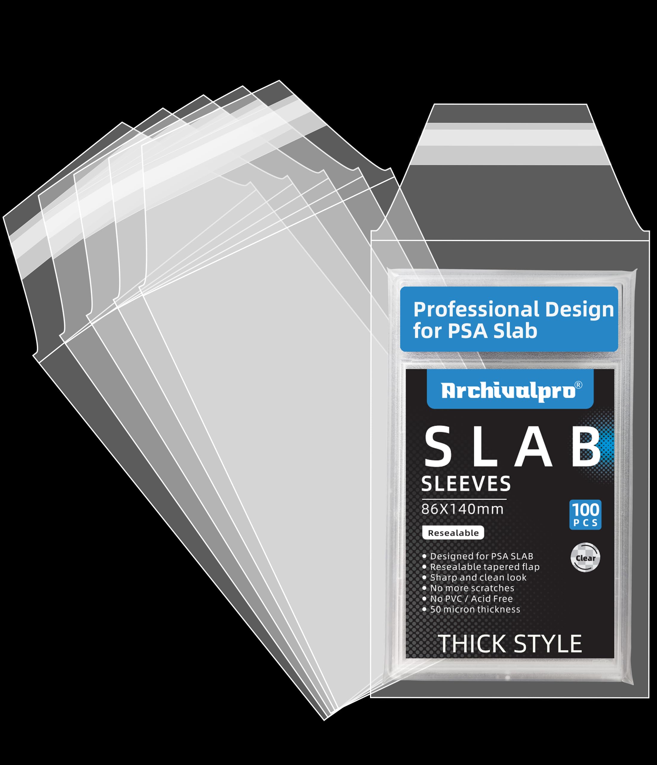 ARCHIVALPRO PSA Thick Slab,Graded Card Sleeves 100pcs Super Clear Fit for PSA Thick Slab,Guard Saver Holder Sleeve (91 x 140mm, 100pcs) — image 1