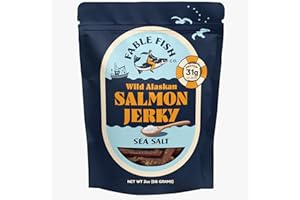 FABLE FISH COMPANY Fable Fish Wild Alaskan Salmon Jerky - Wild Caught Salmon with 31g of Protein - Tasty Fish Jerky with Omega-3s and Natural Source of Collagen - Made with Whole Muscle Sockeye - Sea Salt