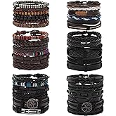 MOZAKA 36Pcs Braided Leather Bracelets for Men Women Handmade Wrap Woven Cuff Bracelets Wooden Beaded Bracelets Vintage Ethnic Tribal Wristbands Bracelet Set Adjustable