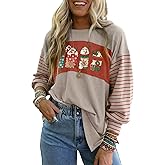 Dokotoo Women's Tops Plus Size Christmas Costumes Woman 2024 Christmas Shirts for Women Striped Crewneck Long Sleeve Business Casual Tops for Women Christmas Shirt