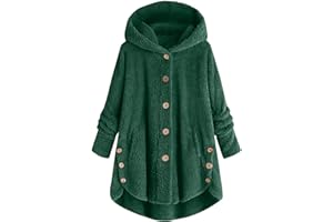 Dazajoo Womens Sherpa Jacket with Hood Plus Size Teddy Bear Coats Button Down Fleece Faux Fur Cardigans Winter Outerwear