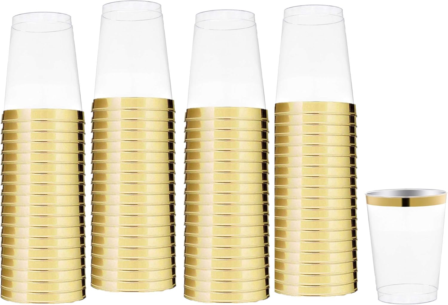 100 Disposable Cups Gold Rim 10OZ (Hard Plastic) By