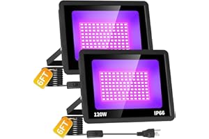 THECHAM 2 Pack 120W LED Black Light Floodlight, IP66 Waterproof Outdoor Blacklights with 6FT Cord, Blacklight Flood Light for Glow Party Large Space, Halloween Decoration, Stage Light