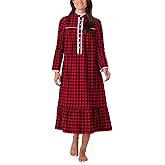 Lanz of Salzburg Sleepwear & Loungewear for Women - 100% Cotton Flannel - Long Sleeve Highneck Soft & Breathable Nightgown