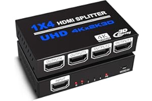 KOOPMAN-TECH HDMI Splitter 1 in 4 Out, 4K HDMI Splitter V1.4b Powered Audio Video Distributor Duplicate/Mirror Screen, 1x4 Switch for TV Support 4kx2k 30Hz 3D for Xbox, PS5, Roku Blu-Ray Player, HDTV