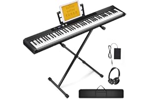 UISCOM 88 Key Semi-weighted Electronic Keyboard Piano,Full Size Digital Piano Portable Keyboard with Stand, Sustain Pedal, Power Supply，MIDI/USB/MP3 Function for Beginners at Home/Stage（Black）