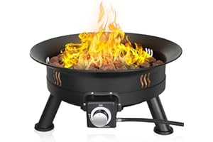 TLSUNNY 19'' Portable Propane Fire Pit, 58,000 BTU Smokeless Fire Pit Outdoor, Steel Gas Firepit with Cover&Lava Rock, Living