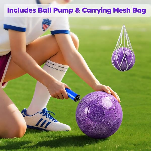 CHAMPHOX SIZE 4 SOCCER BALL GLITTER PINK – KIDS AGED 4-6 6-8 8-12 OUTDOORS SPORTS TRAINING BALL RECREATION PLAYING BALL TEENS GIRLS CHILDREN YOUTH BACK TO SCHOOL BIRTHDAY (GLITTER PURPLE, SIZE 4)