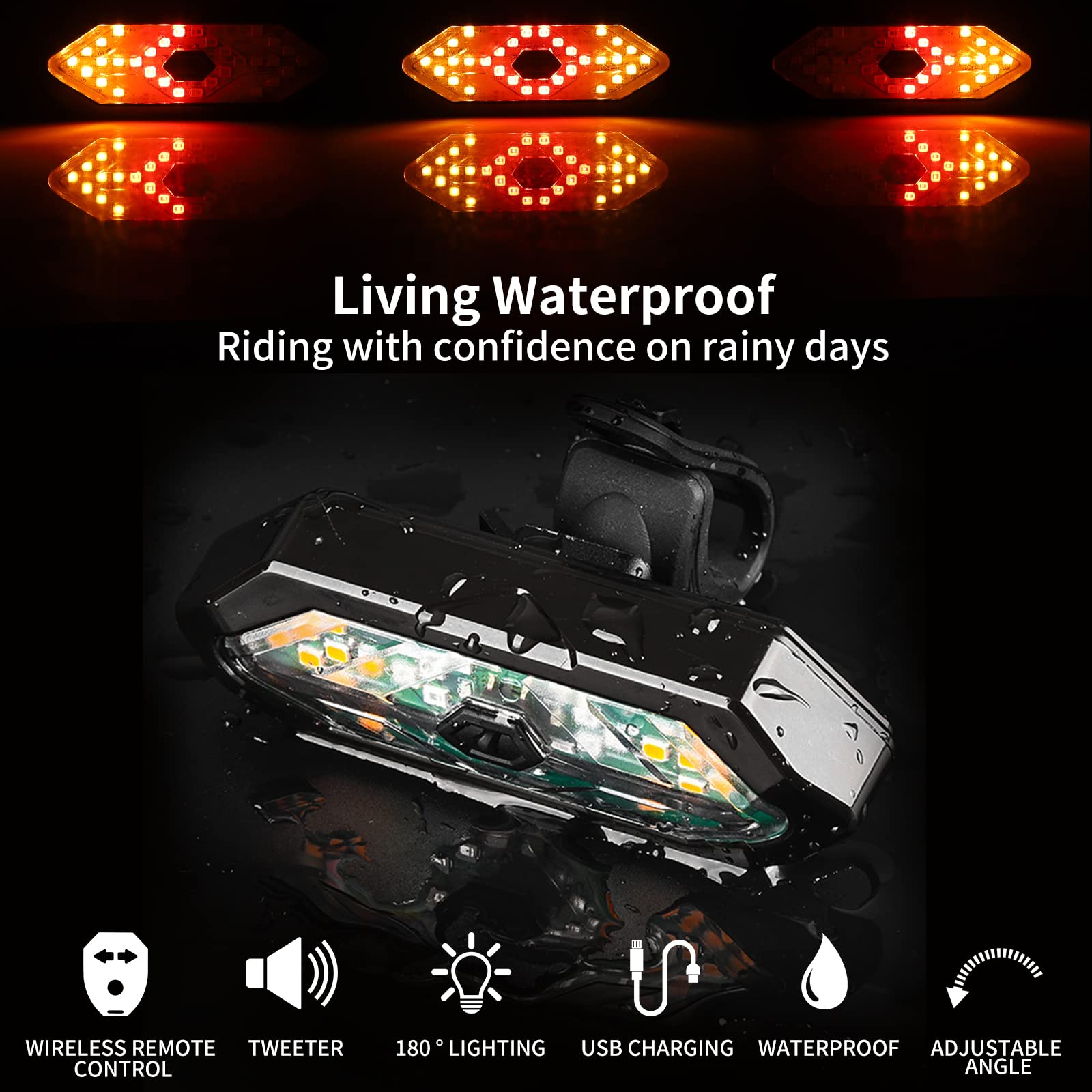 RUISHIKA E Scooter Turn Signal,Remote Control E Scooter LED Blinker/Tail Light Compatible with Max G30/Ninebot/Segway XIAOMI M365/Pro2/1S Series , Adjustable Direction Turn Signal Rechargeable