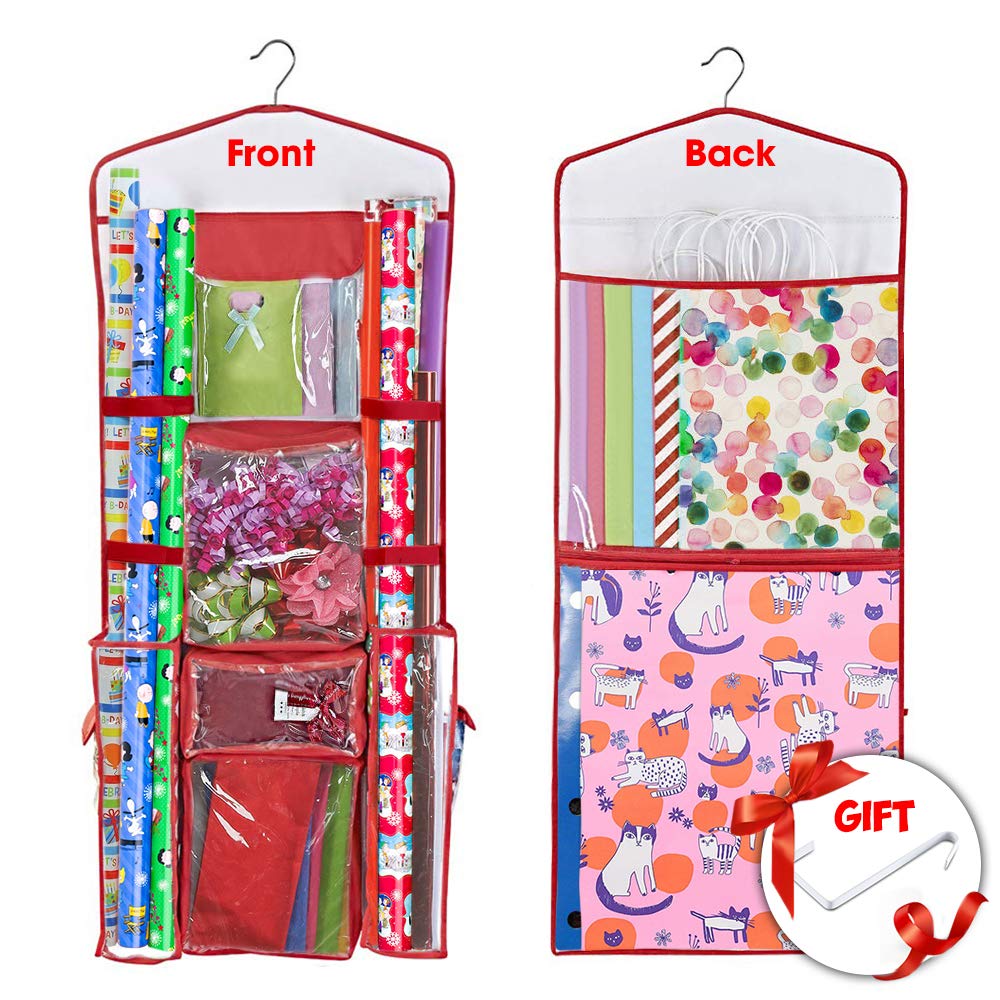 Primode Hanging Wrapping Paper Storage Organizer Bag Double