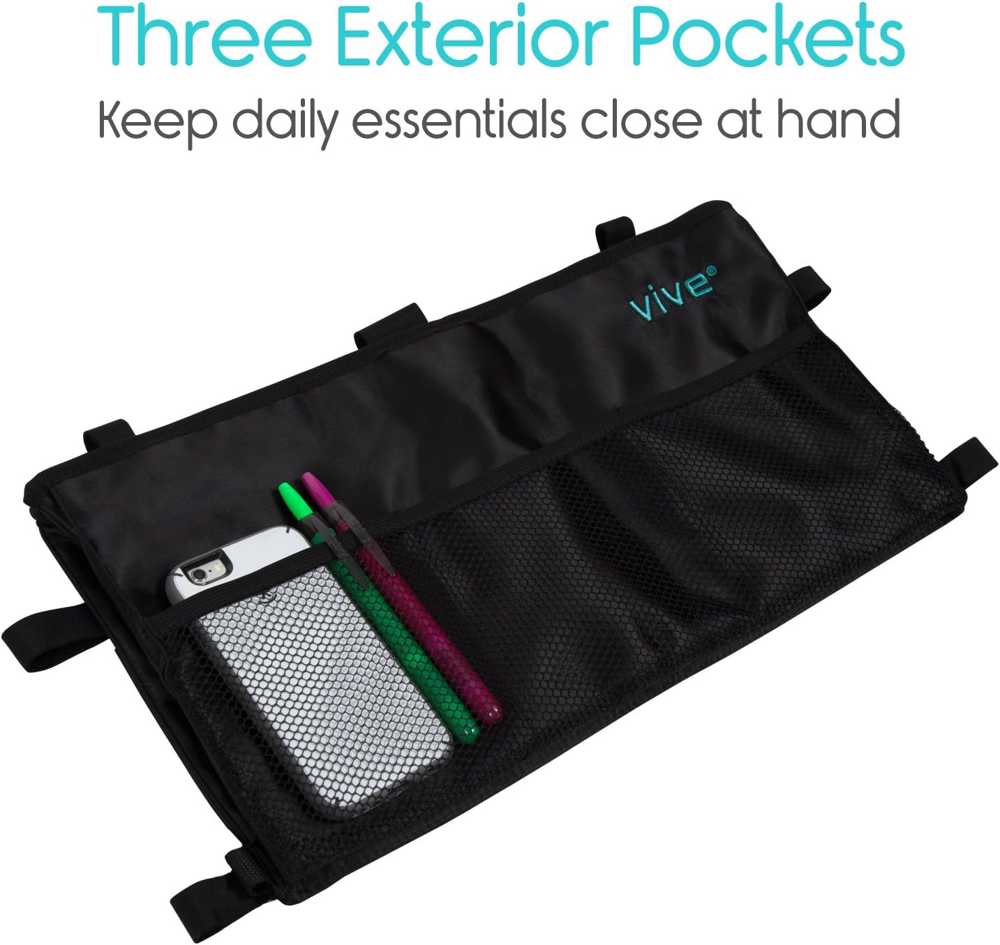 Vive Walker Bag - Water Resistant Accessory Basket Provides Hands Free Storage for Folding Walkers - Attachment Fits Wide and Narrow Styles - Tote Caddy Pouch for Elderly, Seniors, Handicap, Disabled: Health & Personal Care