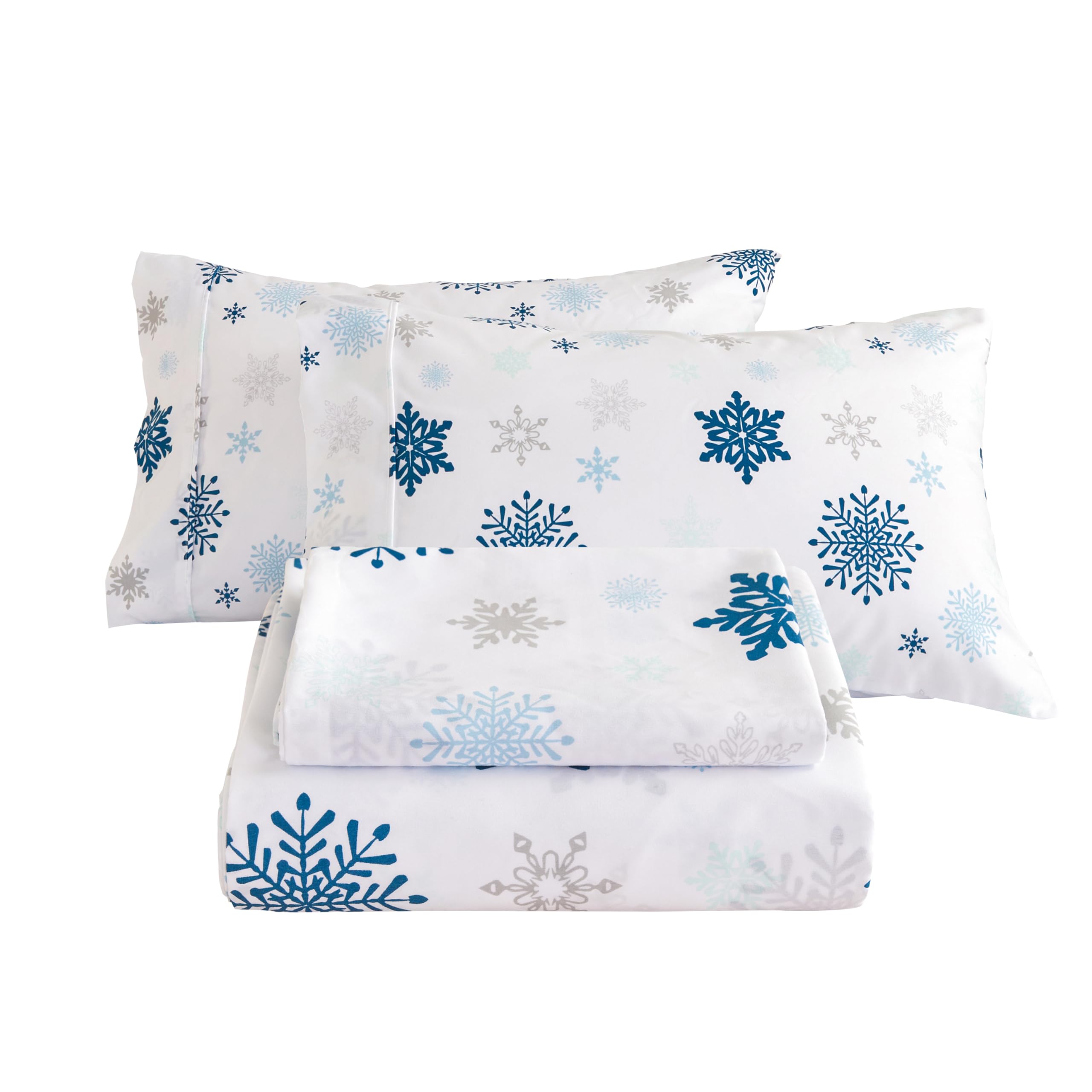 Mooreeke Christmas Holiday Queen Sheets, Snowflake Printed Queen Bed Sheet Set with Deep Pocket Non-Slip Fitted Winter Sheet Image
