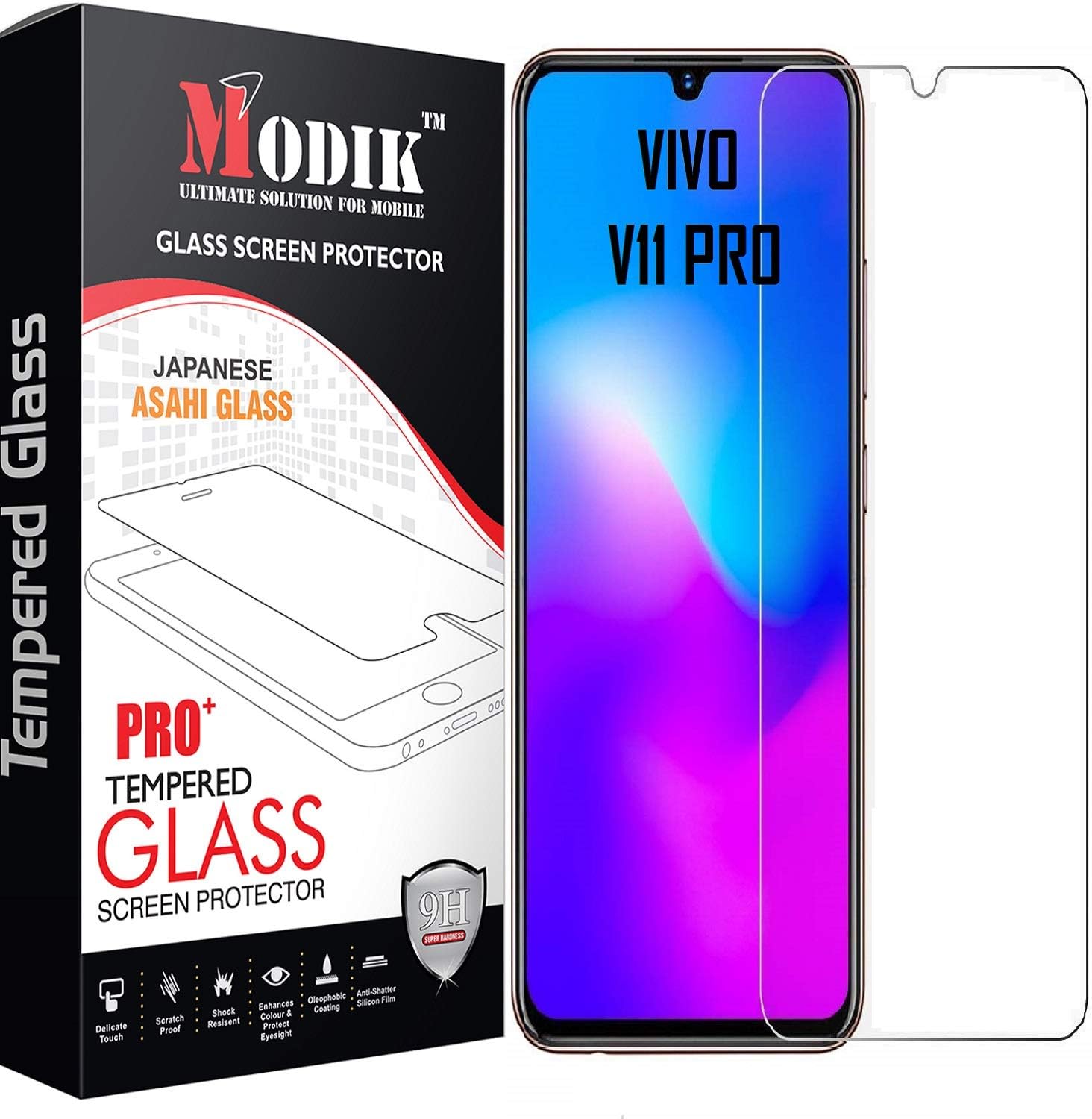 MODIK Gorilla High Transparency Air-Bubble Proof Anti Fingerprint Tempered Glass Guard for Vivo V11 Pro -Pack of 1