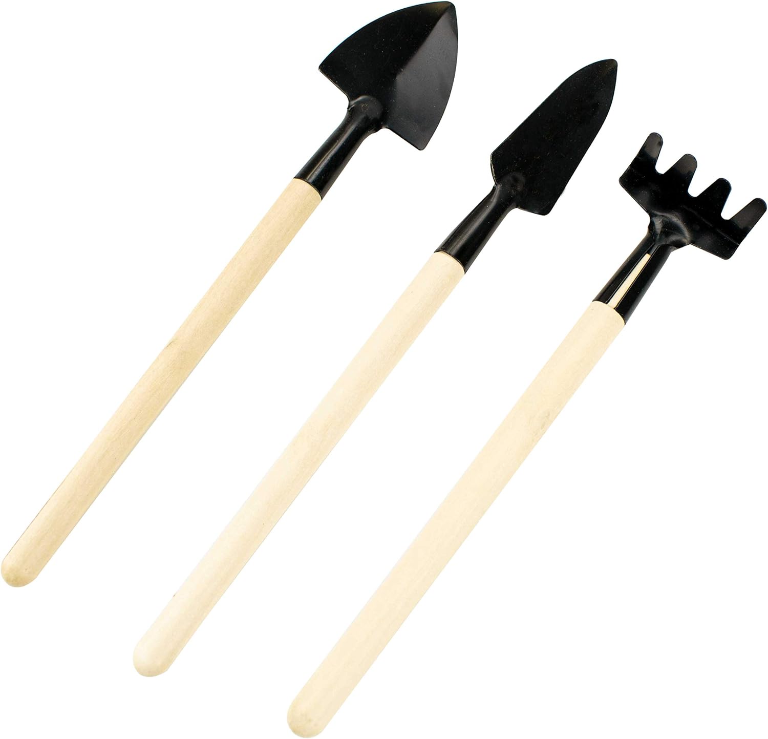 TRIXES 3 Piece Mini Garden Tool Set - Miniature Gardening Rake, Trowel and Shovel - For Seedlings, Bonsai, Succulents, Herbs, Terrariums and Planting - Wooden Handle Kit - Image 3