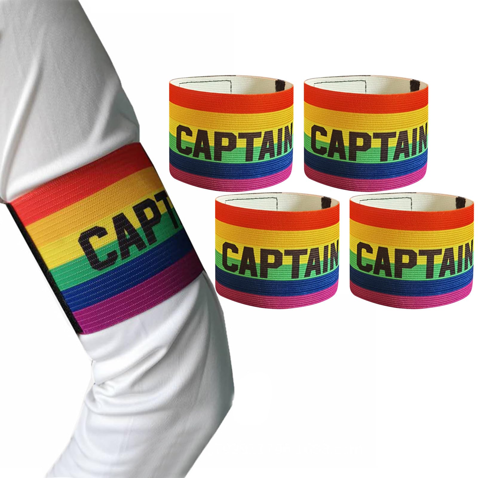 YAZANY 4 Pcs Elastic Soccer Captain Armband, Adjustable Outdoor Soccer Football Player Bands for Youth & Adult, Sports Captain C Arm Band for Team Training