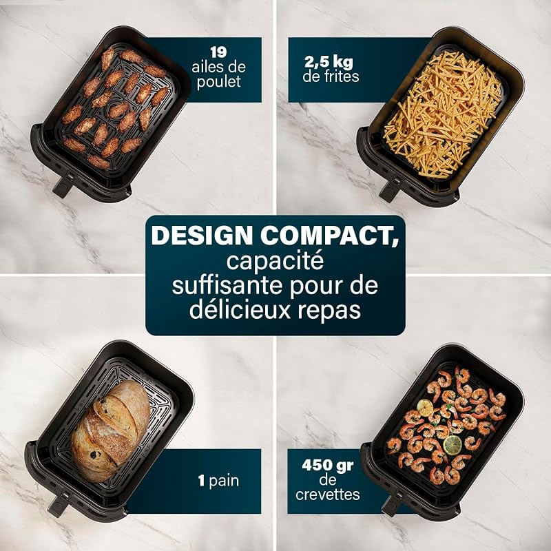 SlimFry Airfryer, Capacité 8L, 2000W, 8 Programmes, Écran Tactile Digital, Température Réglable, Fenêtre de Visualisation, Arrêt Automatique, Panier Lavable, 182257, Noir