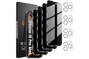 Lesakit 4+4 Pack Privacy Screen Protector for iPhone 16 Pro Max 6.9-Inch with 4 Pack Camera Lens Protector, Anti Spy Tempered Glass Film 9H Hardness Case Friendly