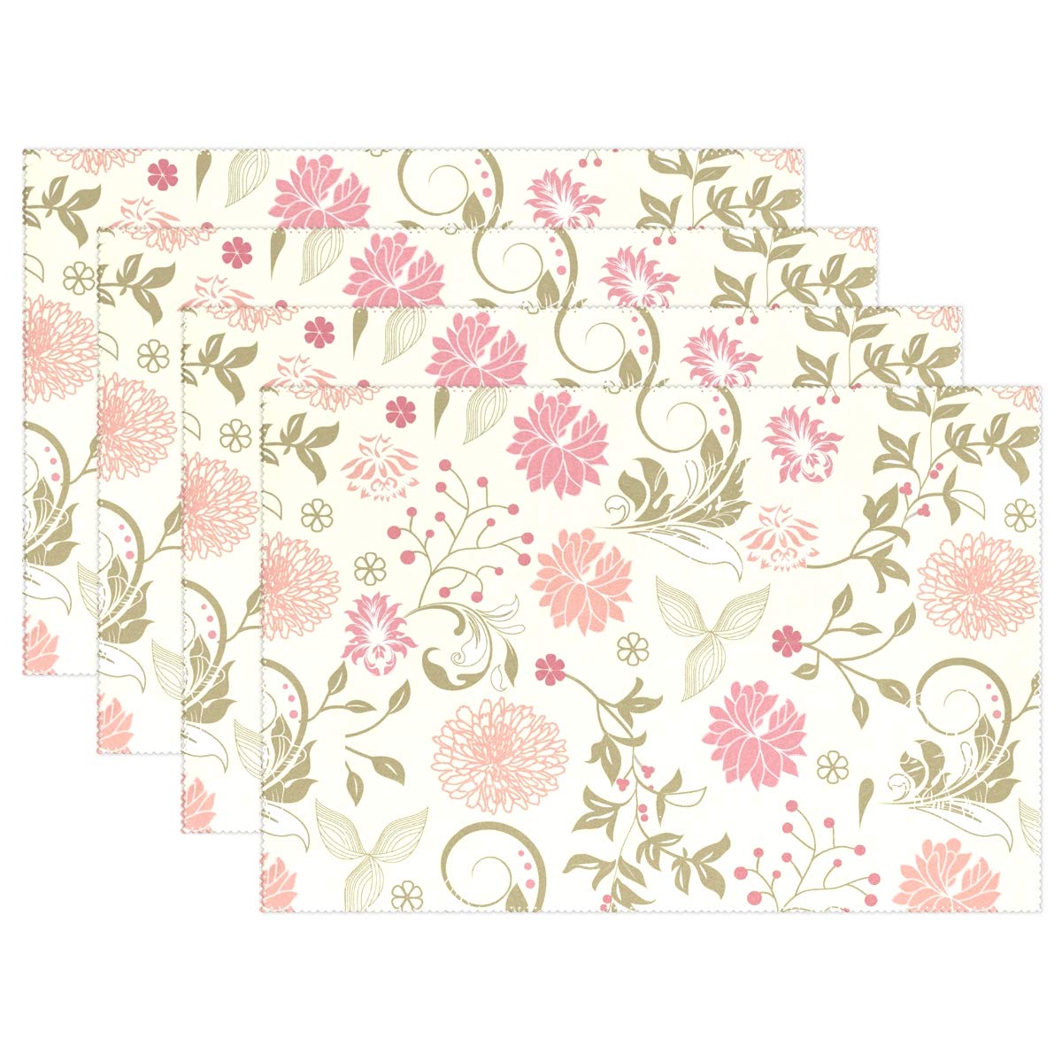 ALAZA Personalised Placemats Set of 4, Vintage Floral Pattern Dining Table Place Mats Kitchen Mats for Household Hotel D¨¦cor