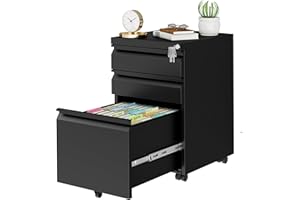 LVSTEEL Metal Mobile File Cabinet with Lock and 4 Keys - Fully Assembled, Under Office Desk 3 Drawers Filing Cabinet for Home Office with Anti-tilt Wheels, A4/Legal/Letter Hanging File Drawers