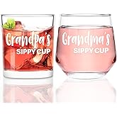 Futtumy Gifts for Grandparents, Grandma's Grandpa's Sippy Cup Wine Glass & Whiskey Glass Set, New Grandparents Gifts, Grandma Grandpa Gift for Christrmas Mothers Day Fathers Day Birthday