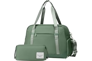 LONG VACATION Women's Travel Duffel Bag with Toiletry Bag, Sports Gym Bag Weekendeer Carry-on Tote with Shoe Compartment and Wet Pocket, Yoga Bag Fit 15.6inch Laptop (OLIVE GREEN, 18-inch)