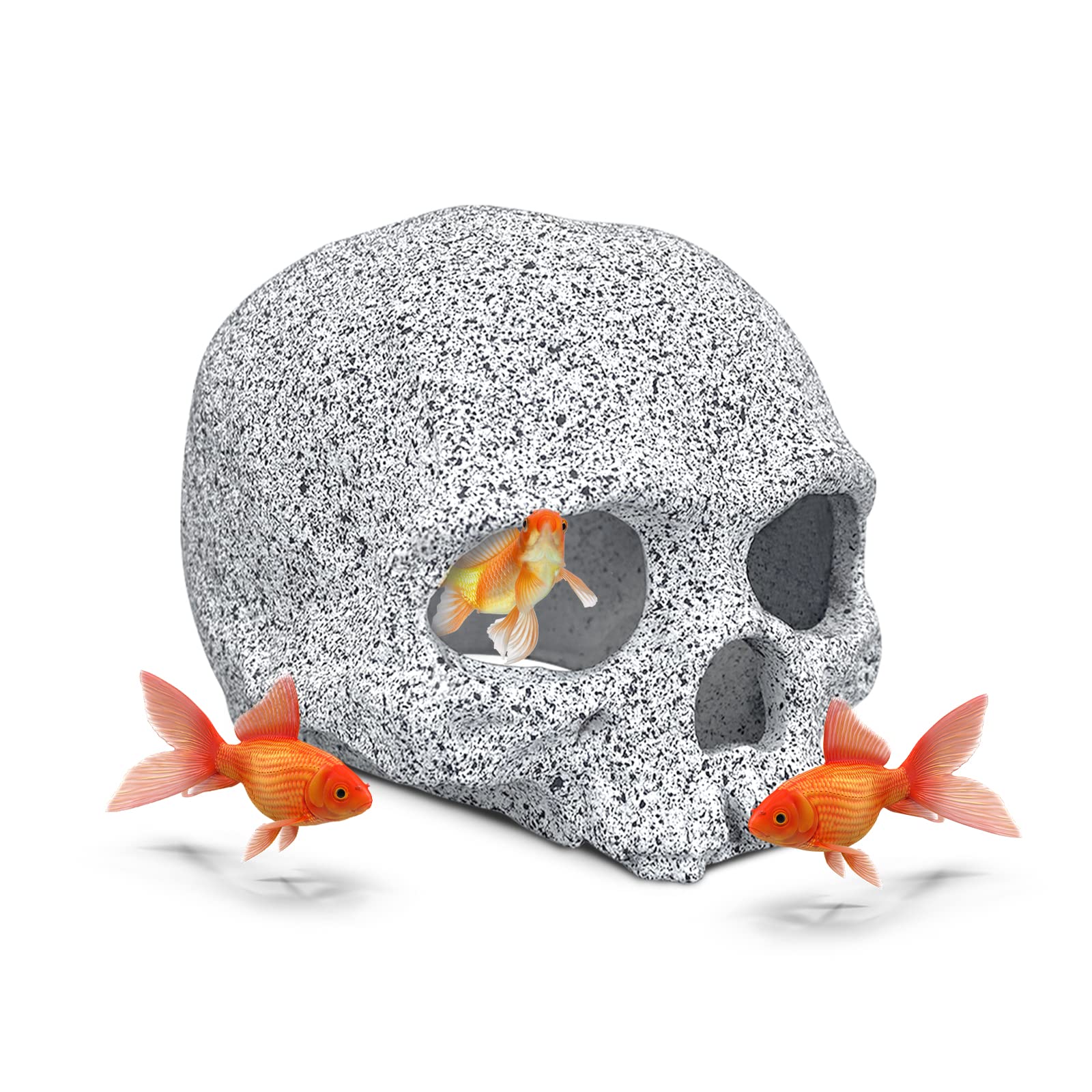 FuninCrea Fish Tank Decoration Accessories, Aquarium Decor Rock Caves Fighting Fish House Hide Place Tunnels Ceramic Aquarium Ornament for Shrimp Cichlid Masking and Breeding (Skull)
