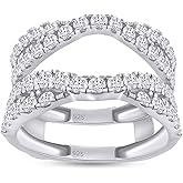 Double Infinity Ring Guard Enhancer for Women, 14K Gold Plated 925 Sterling Silver with Cubic Zirconia, Chevron Wedding Band Wrap, Elegant Gift for Her