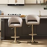 Hyfirm Set of 2 Beige PU Leather Swivel Adjustable Bar Stools Gold Base | 25"-33" Height Adjustable, 360&deg; Swivel, Ergonomic Back &amp; Footrest, Memory Foam Cushion, Stain-Resistant &amp; Easy Clean