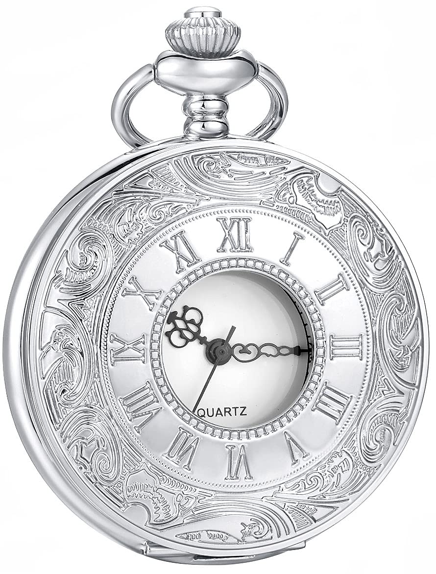 LYMFHCH Vintage Pocket Watch Roman Numerals Scale Quartz Pocket Watches with Chain Christmas Graduation Birthday Gifts Fathers Day