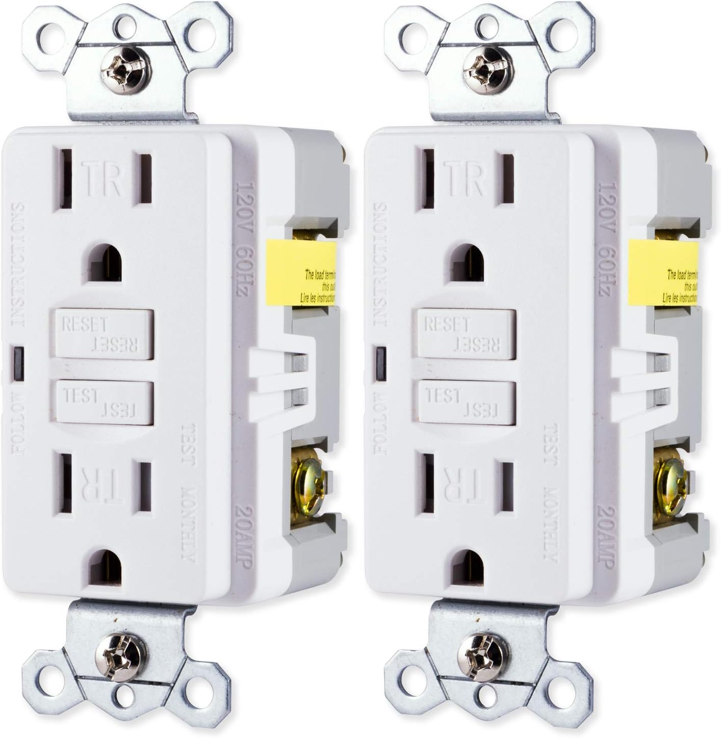 GE, White, TamperResistant GFCI Receptacle 2 Pack, 15Amp 120Volt