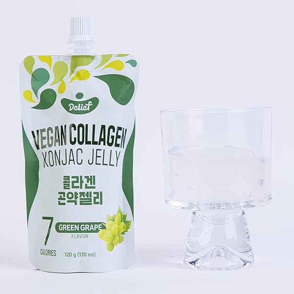 DELIEF VEGAN COLLAGEN KONJAC JELLY (GREEN GRAPE FLAVOR) 120G X 10 PACKS – LOW-CALORIE FRUIT GEL SNACK, GLUTEN-FREE, PLANT-BASED, 7 KCAL PER POUCH