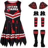 Halloween Cheerleader Costume for Girls, Kids Zombie Cheerleader Outfit, Dead Bloody Fearleader Dress