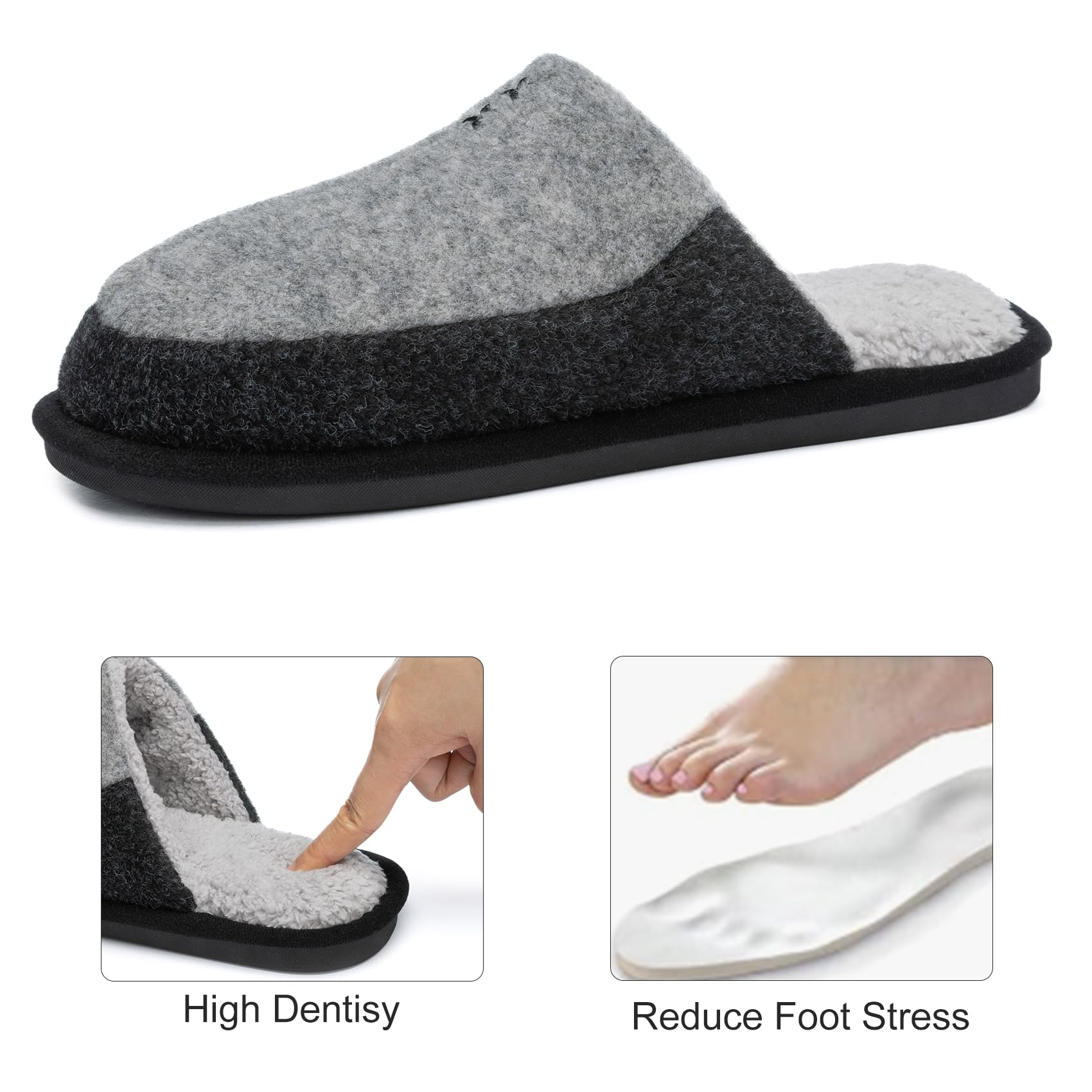 GOEWY Mens Two-Tone Scuff Slippers with Memory Foam Cozy Warm Slip On House Shoes for Indoor Outdoor Gifts for Men Him Dad