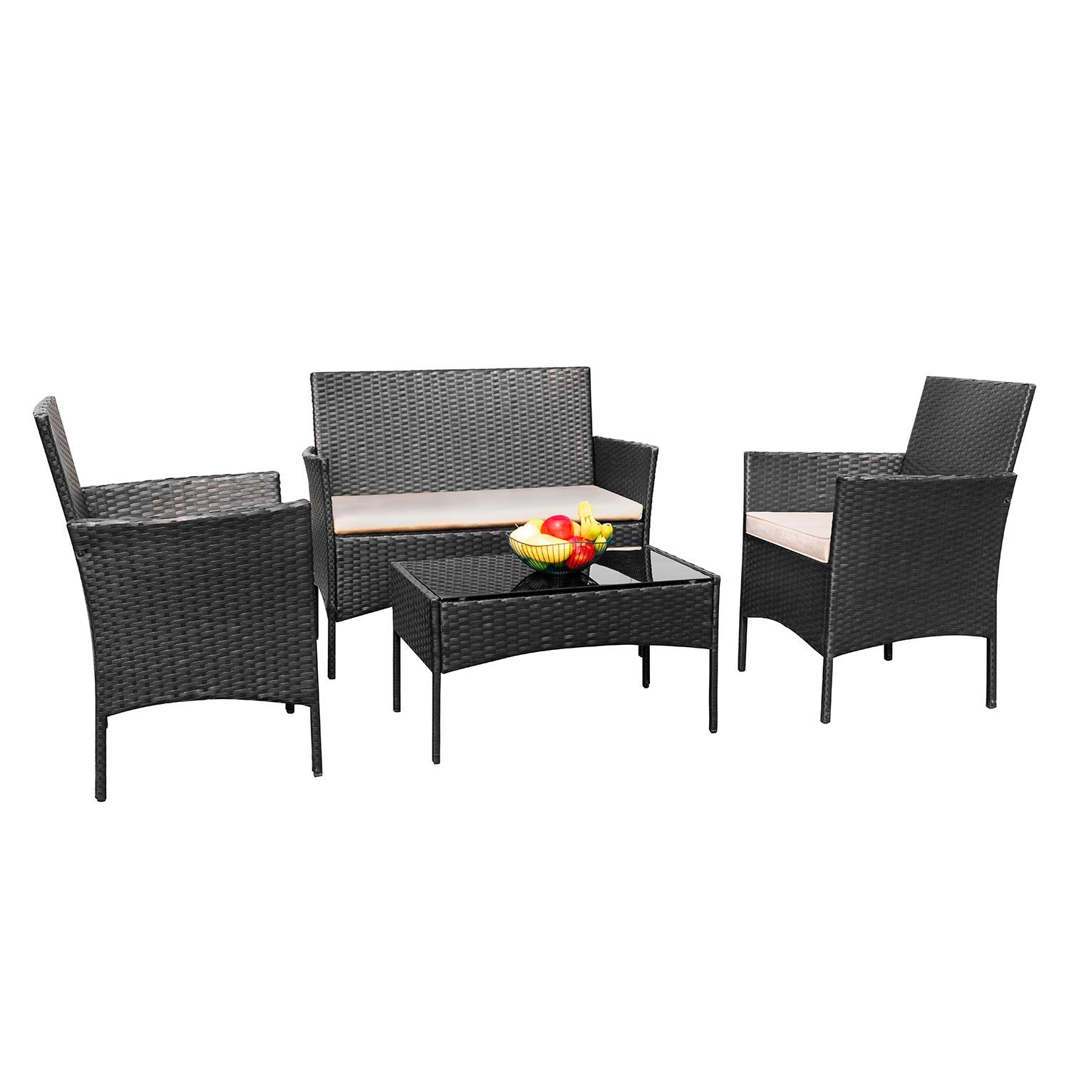 (only 1 box)Greesum GS-4RCS0BG 4 Pieces Patio Outdoor Rattan Furniture Sets, Black and Beige