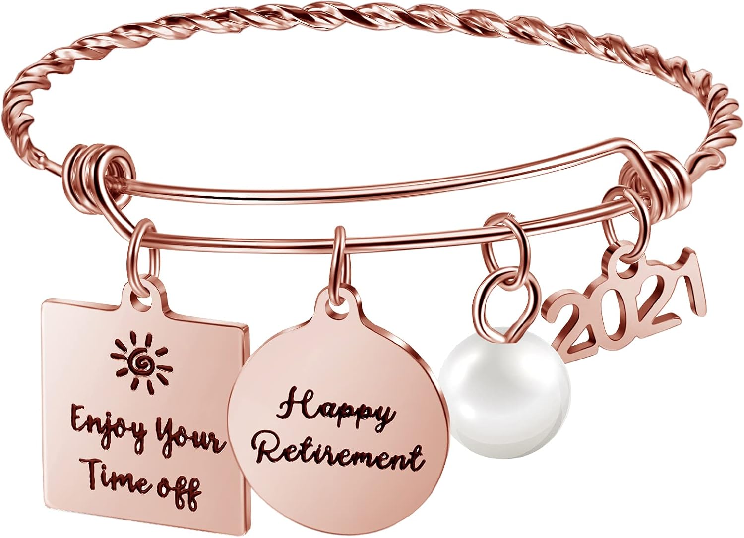 2021 Retirement Bracelet Stainless Steel Bangle Bracelet, Strong, Scratch Resistant Retired Bangle Jewelry, Present for Women (Rose Gold Happy Retirement): Clothing