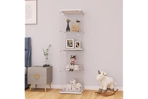 LFT HUIMEI2Y Glass Display Cabinet 4-Shelf with Door and Lock, Curio Cabinets Upgraded Quick-Install Style Tempered Glass Floor Standing Bookshelf for Bedroom, Living Room 65”x 17”x 14” White