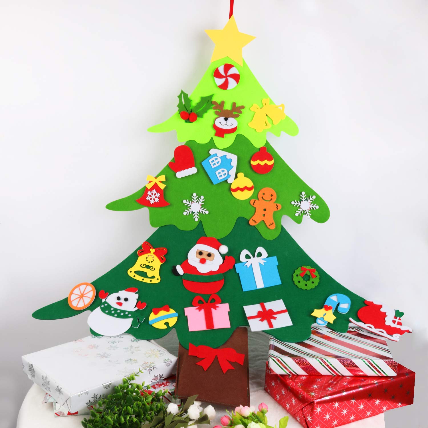 Filz Weihnachtsbaum DIY, lustiger Weihnachten deko mit hängenden Verzierungen Verzierungen für Kinder, die Weihnachtsspiel-pädagogisches Spielzeug verzieren