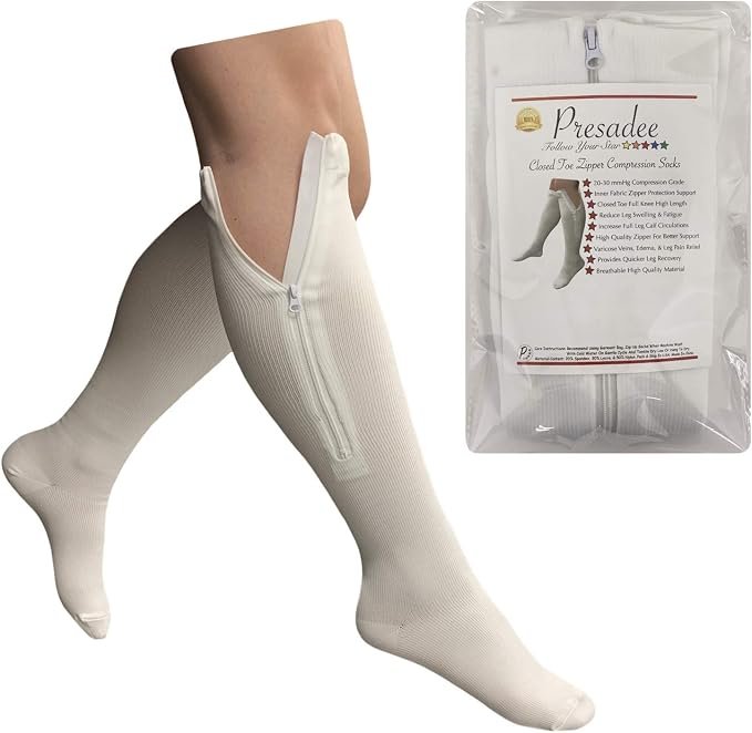 Presadee Firm Compression Socks - 20-30 MmHg, YKK Zipper, Open Toe For Leg Circulation & Swelling Relief