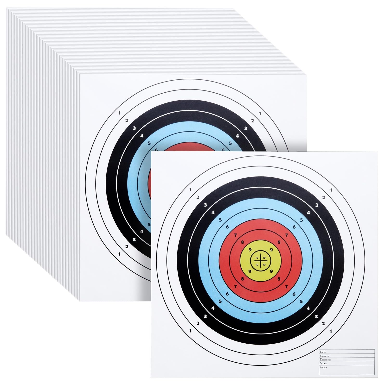 Photo 1 of Okuna Outpost Paper Targets for Shooting - 17 x 17 in, 50-Pack - 10-Ring 5-Color Bullseye Targets for Shooting Range & Pistol Practice - Archery & Airsoft Accessories