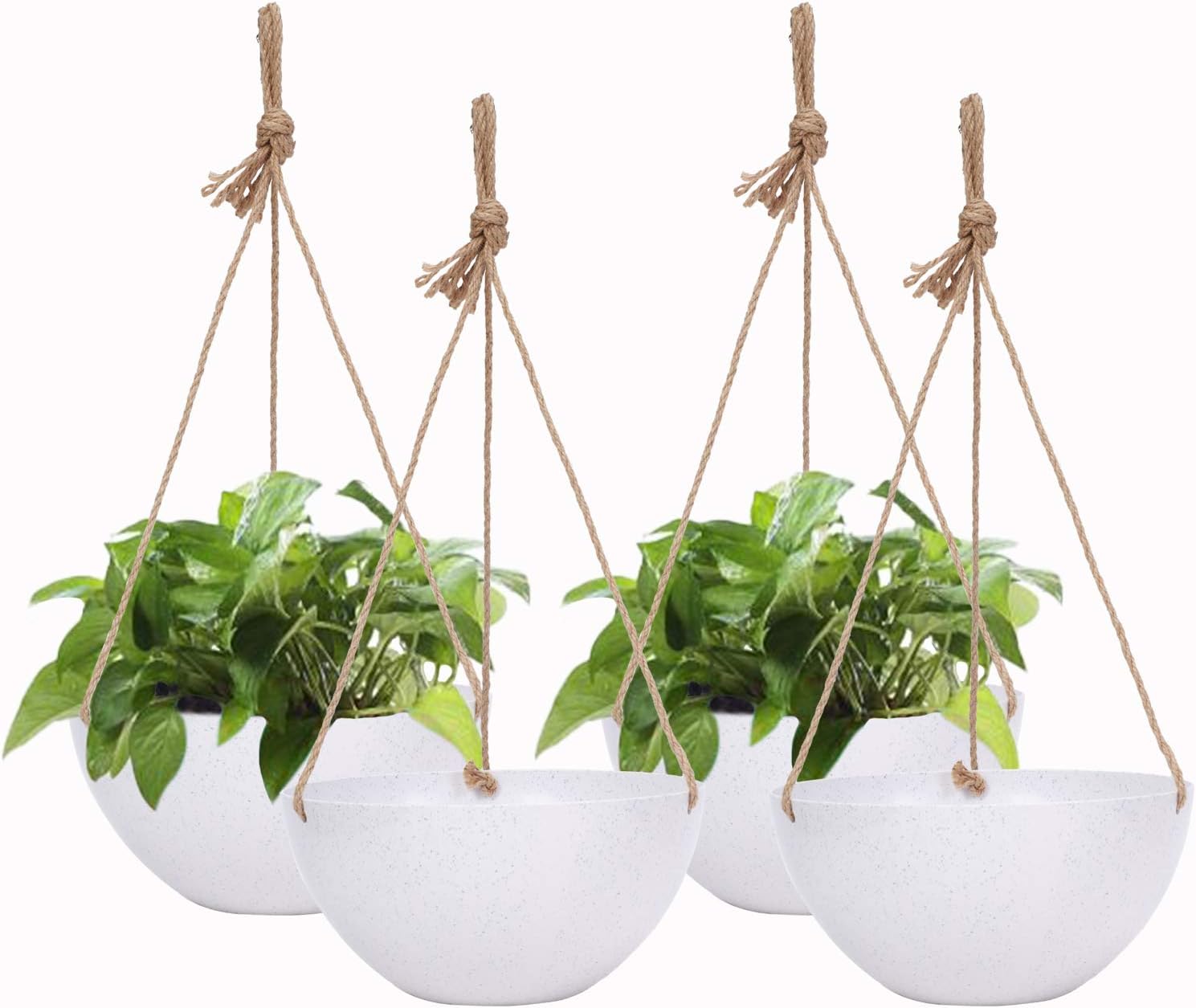 JERIA 4-Pack 10 Inch Hanging Planter Basket for Outdoor Indoor Plants, Flower Plant Pot with Drain Holes (Speckled White): Kitchen & Dining