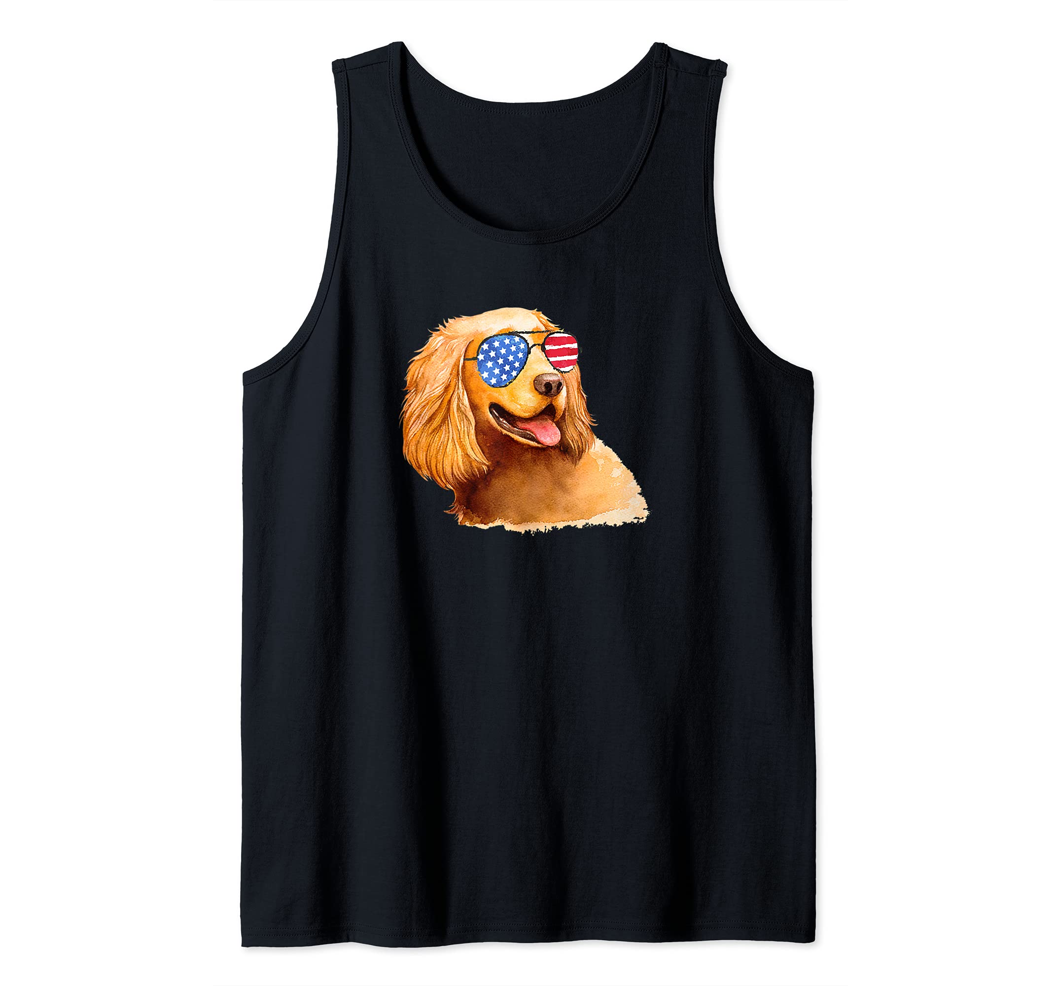 Golden Retriever Dog American Flag Sunglasses / USA Design Tank Top