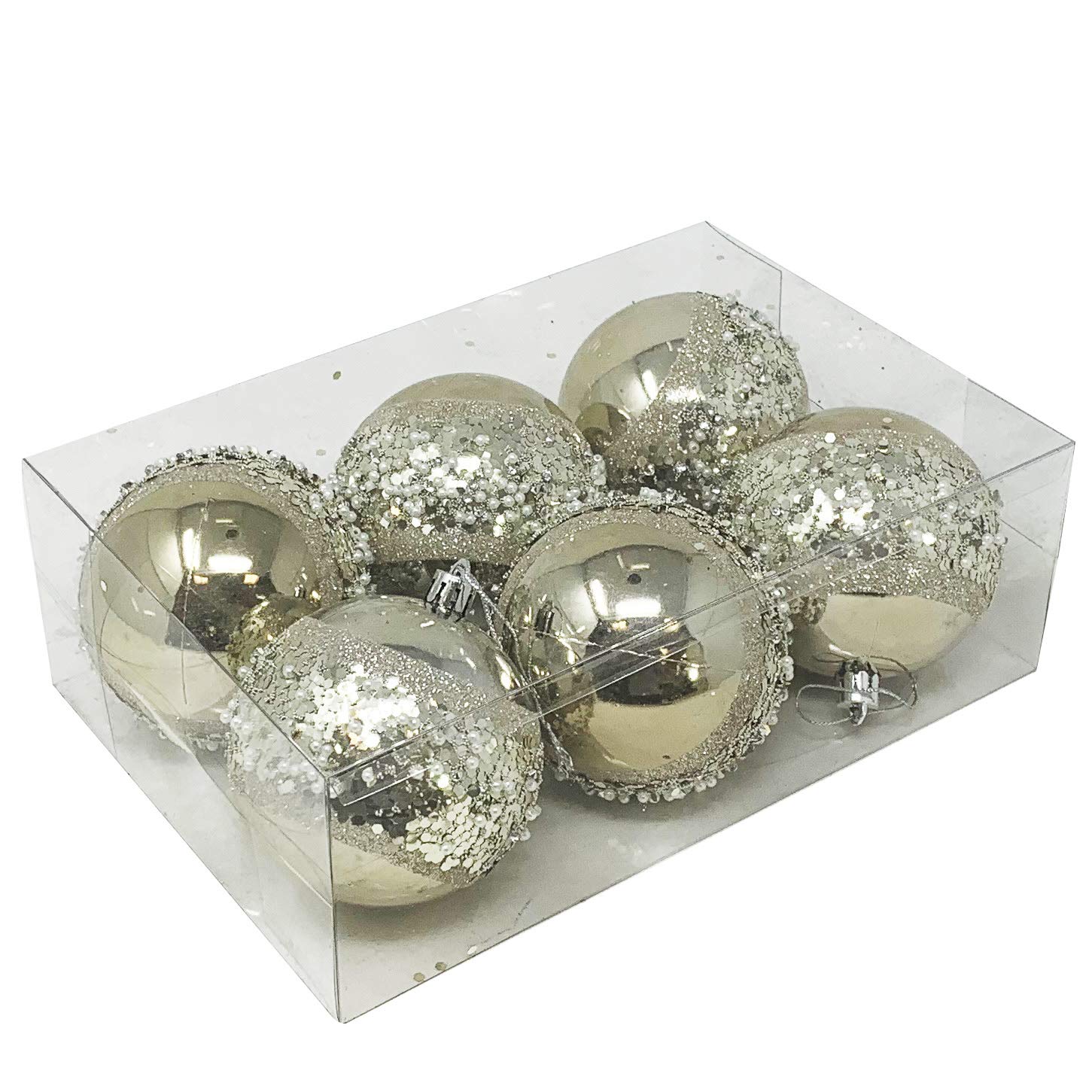 Allgala 6-PK 3 Inch Luxury Glitter Rich Decoration Christmas Tree Ornament Balls (Champagne Silver)