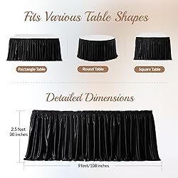 9ft Length Glitter Black Table Skirt Rectangle